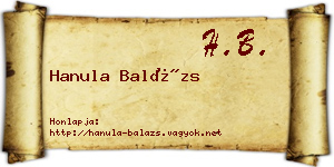 Hanula Balázs névjegykártya
